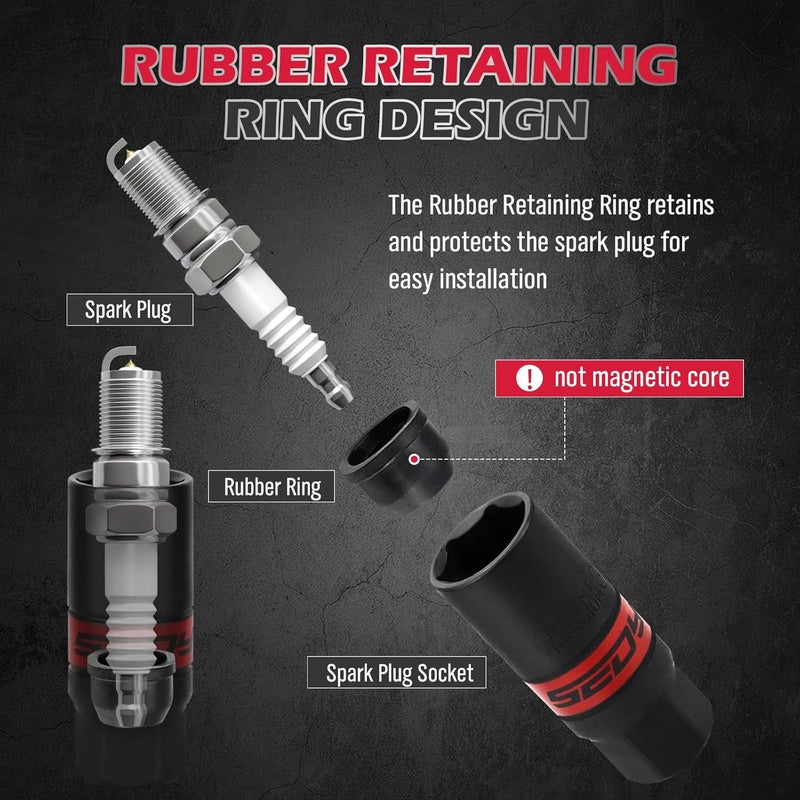 SEDY 8-Piece 3/8''-Drive Spark Plug Socket Set, Impact Spark Plug Socket Set with Magnetic Rail, SAE & Metric, 5/8-inch, 3/4-inch, 13/16-inch, 14mm, 18mm, Extension Bars, Universal Joint - Image 5